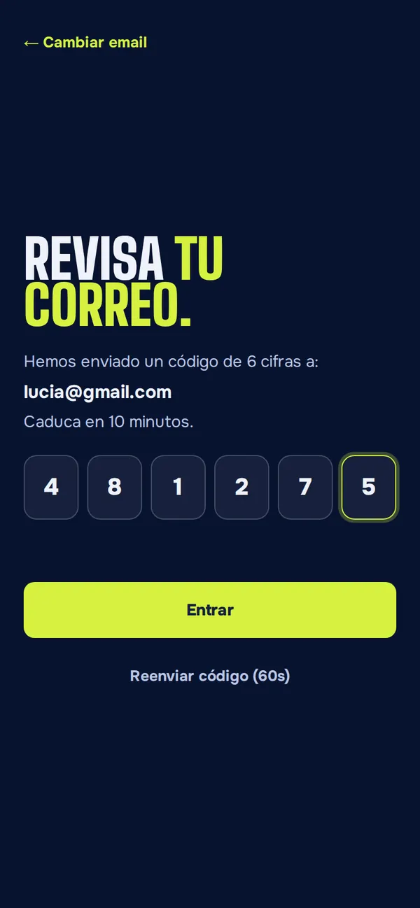 Pantalla del código de 6 cifras