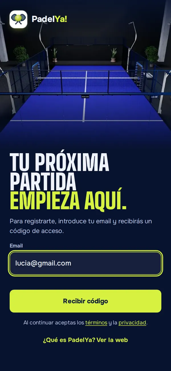 Pantalla para escribir tu email
