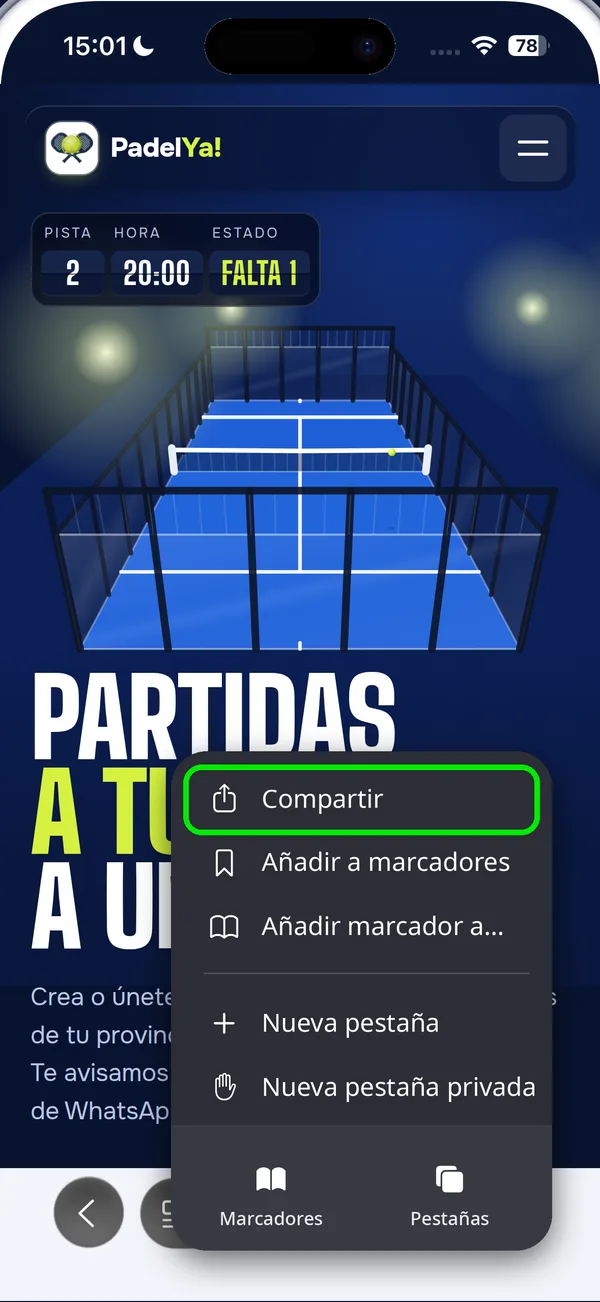 Menú con Compartir