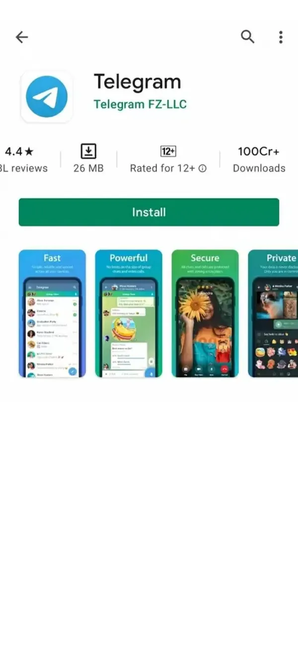 Telegram en Google Play con el botón Instalar